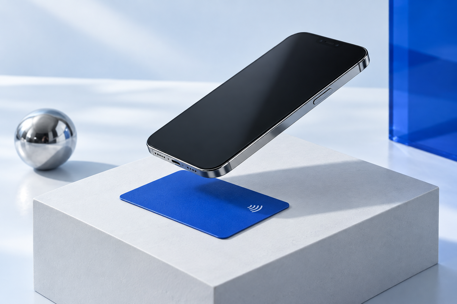 Wizualizacja koncepcyjna smartfona i niebieskiej karty NFC